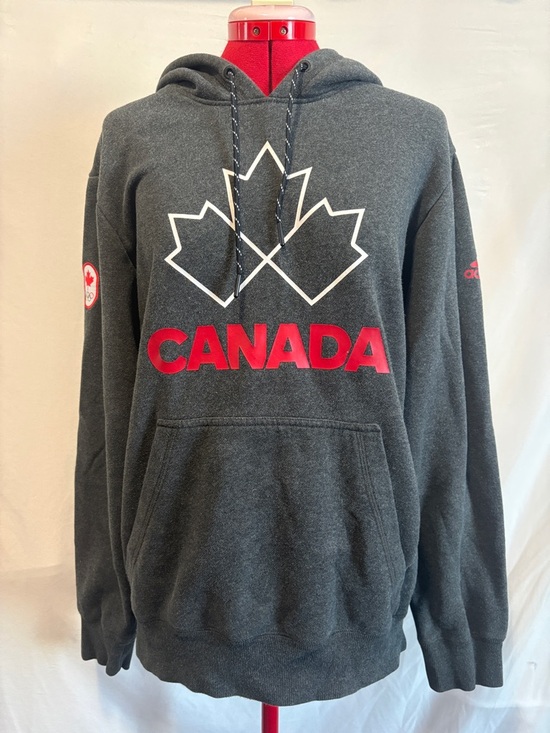adidas Tops - adidas Charcoal Gray Hoodie with Red CANADA Logo